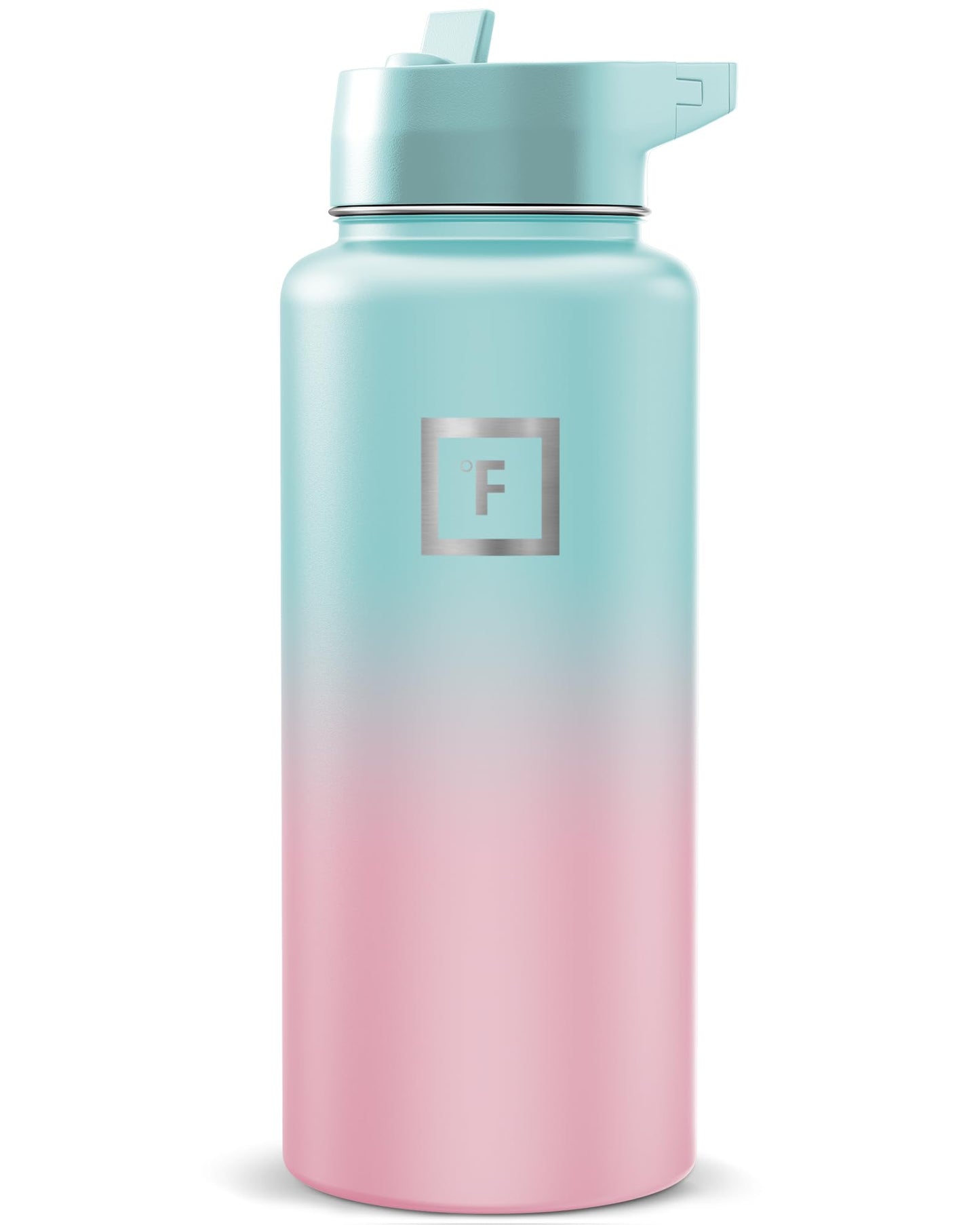 IRON °FLASK Camping & Hiking Hydration Flask with Straw, Wide Mouth Insulated Stainless Steel Sports Water Bottle - Midnight Black 24 oz - Straw (1 Lid)