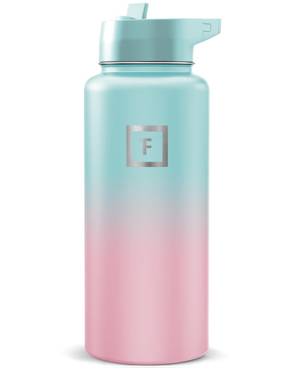 IRON °FLASK Camping & Hiking Hydration Flask with Straw, Wide Mouth Insulated Stainless Steel Sports Water Bottle - Midnight Black 24 oz - Straw (1 Lid)