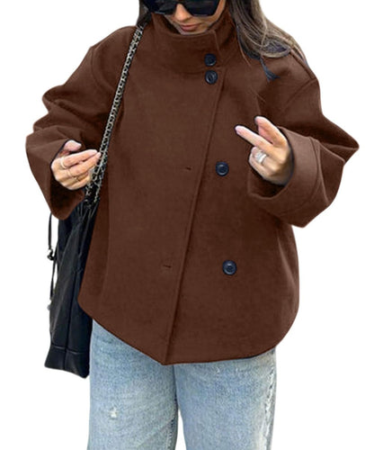 CHARTOU Women Crop Pea Coat Wool Blend Winter Loose Casual Short Jacket Outwear