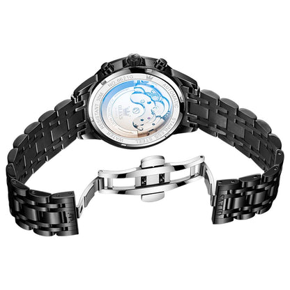 OLEVS Skeleton Men Watches Automatic Business Luxury Diamond Self Winding Watch for Men Stainless Steel Calendar Wrist Watch