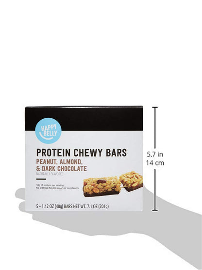 Amazon Brand - Happy Belly Protein Chewy Bars, Peanut, Almond & Dark Chocolate, 5 Count (Pack of 2)