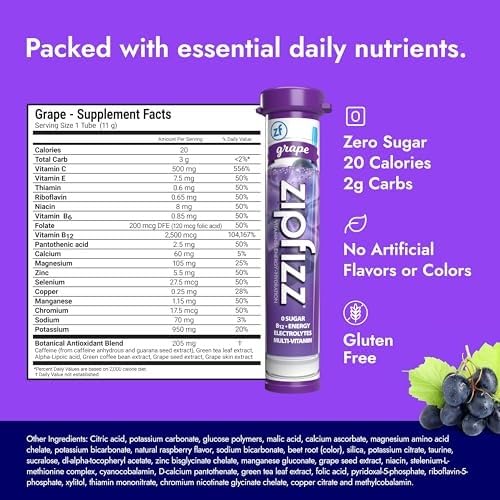Zipfizz Daily Energy Drink Powder, Blood Orange, 20 Pack | 3-in-1 Sustained Energy, Rapid Hydration, and Essential Vitamins | Sugar-Free | Electrolyte Powder | Contains Vitamin B-12 & Antioxidants