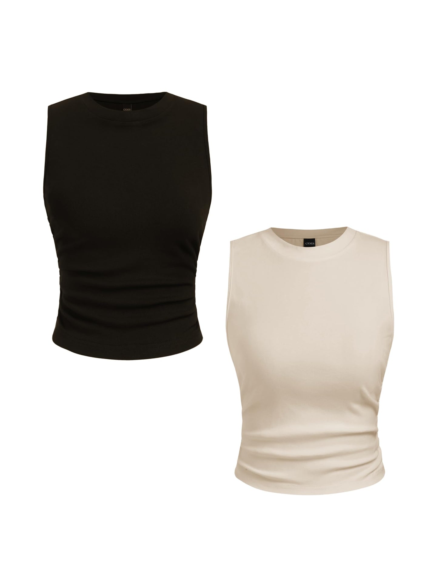 CIDER Womens Tank Tops Sleeveless High Neck Ruched Crop Tops Going Out Casual Basic Ribbed Shirt Summer Fashion Clothing