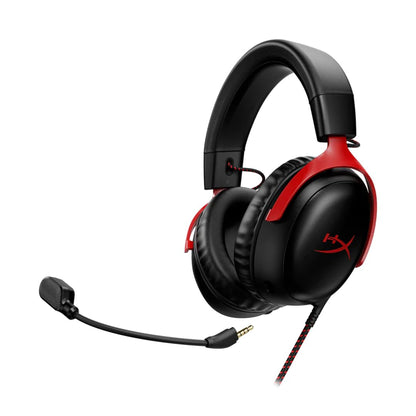 HyperX Cloud III – Wired Gaming Headset, PC, PS5, Xbox Series X|S, Angled 53mm Drivers, Spatial Audio, Memory Foam, Durable Frame, Ultra-Clear 10mm Mic, USB-C, USB-A, 3.5mm – Black/Red