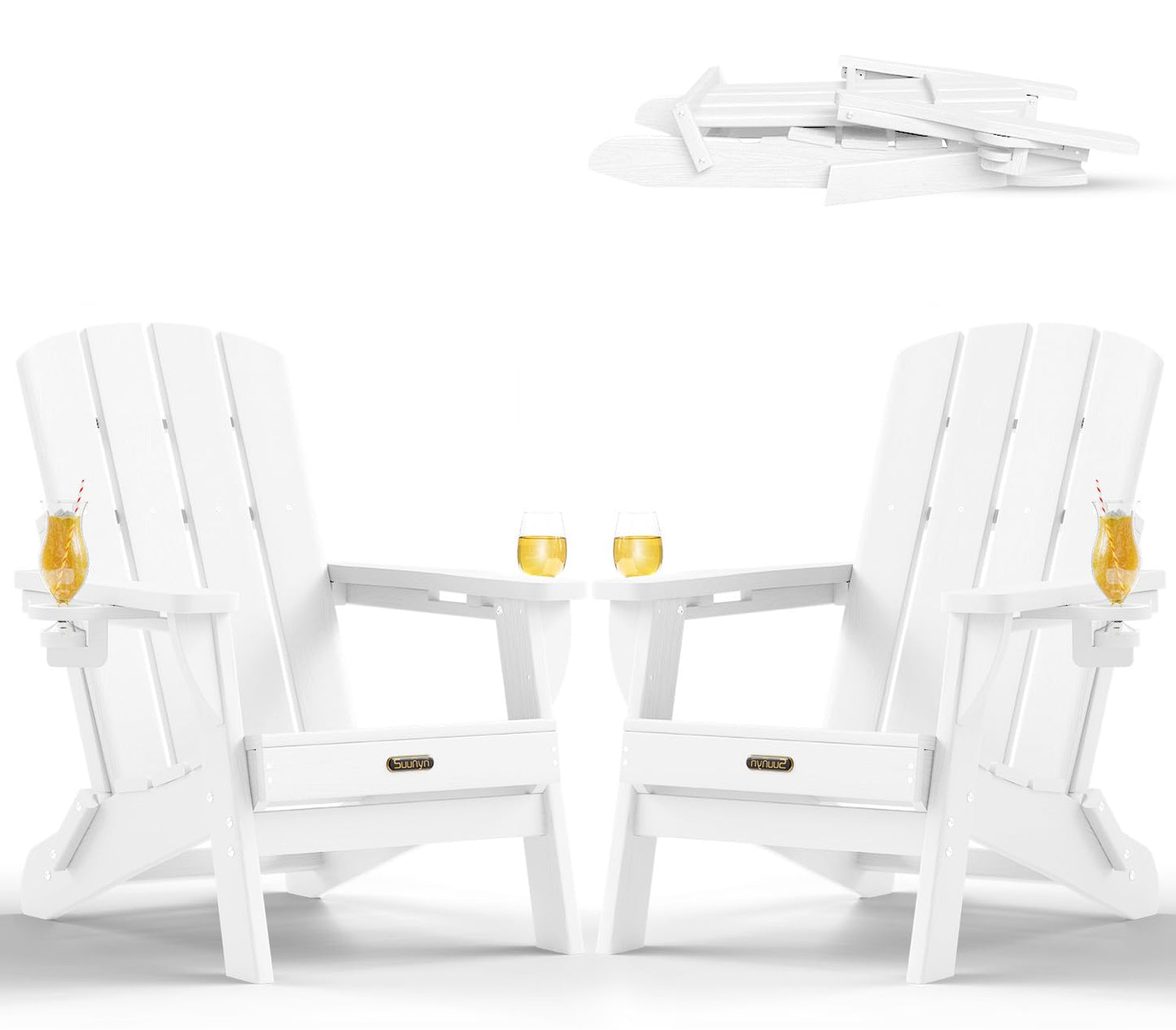 Folding Adirondack Chair, HDPE Adirondack Chairs with 2 Cup Holder, Plastic All-Weather Fire Pit Chairs, Outdoor Lawn Chair for Patio Garden (Grey)