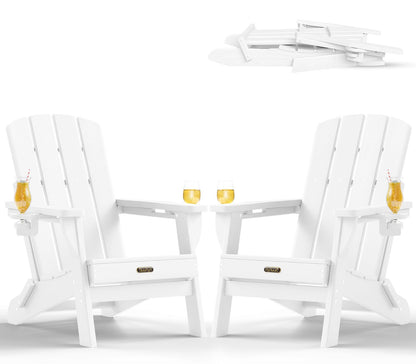 Folding Adirondack Chair, HDPE Adirondack Chairs with 2 Cup Holder, Plastic All-Weather Fire Pit Chairs, Outdoor Lawn Chair for Patio Garden (Grey)