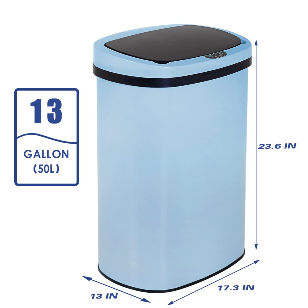 BestOffice | 13 Gallon Trash Can with Lid | Automatic Touchless Garbage Can | Odor Control | Modern Oval Design | Easy to Clean | Stainless Steel | Fits Any Kitchen, Bathroom, Office or Home