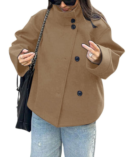CHARTOU Women Crop Pea Coat Wool Blend Winter Loose Casual Short Jacket Outwear