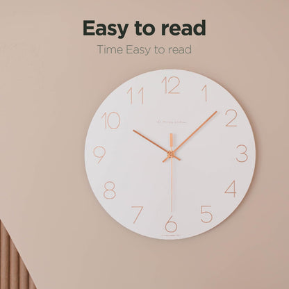 mooas Wooden Frame Flatwood Wall Clock,12" Non-Ticking Sweep Movement Decorative Battery Operated Wall Clock for Home Living Room Kitchen Bedroom Office School (Dark Brown)