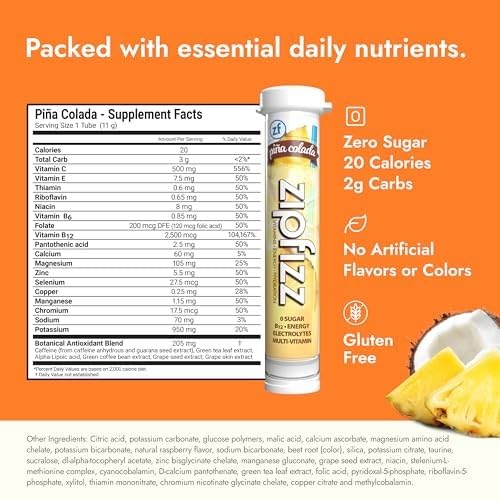 Zipfizz Daily Energy Drink Powder, Blood Orange, 20 Pack | 3-in-1 Sustained Energy, Rapid Hydration, and Essential Vitamins | Sugar-Free | Electrolyte Powder | Contains Vitamin B-12 & Antioxidants