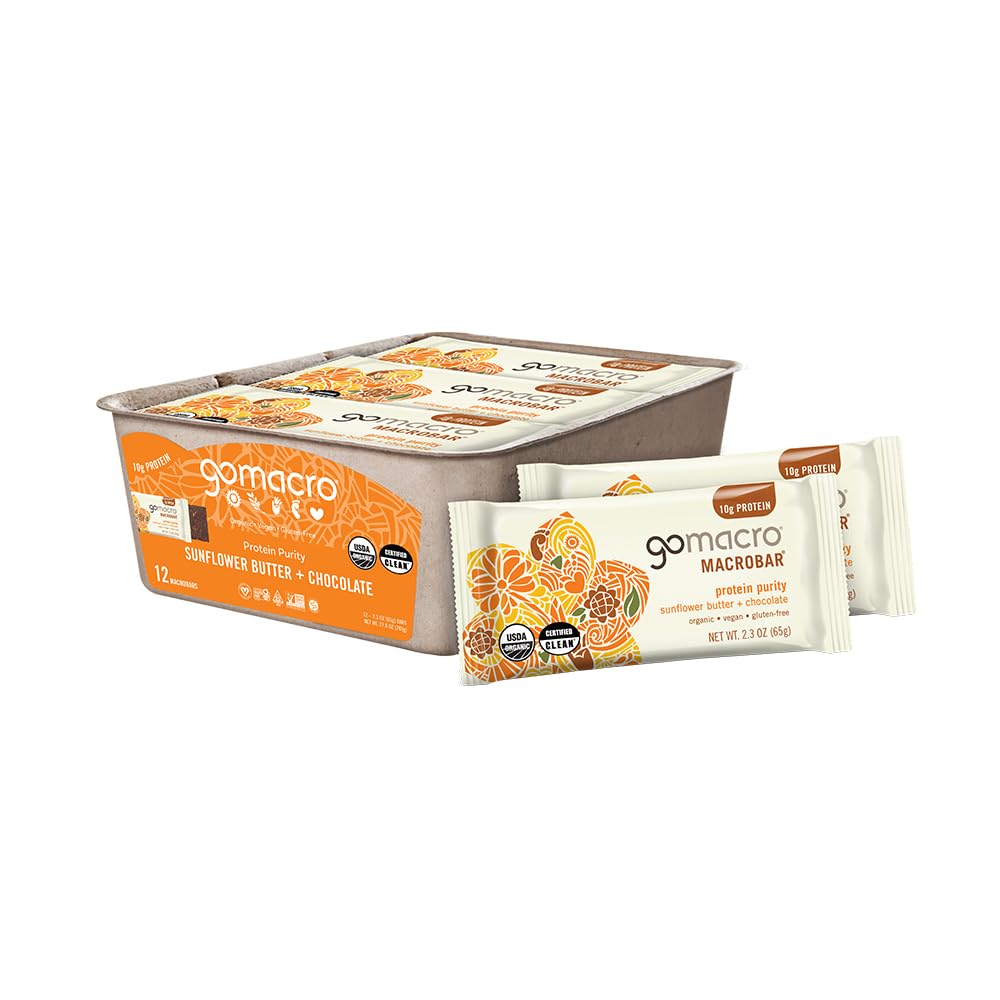 GoMacro MacroBar Organic Vegan Protein Bars - Coconut + Almond Butter + Chocolate Chips (2.3 Ounce Bars, 12 Count)