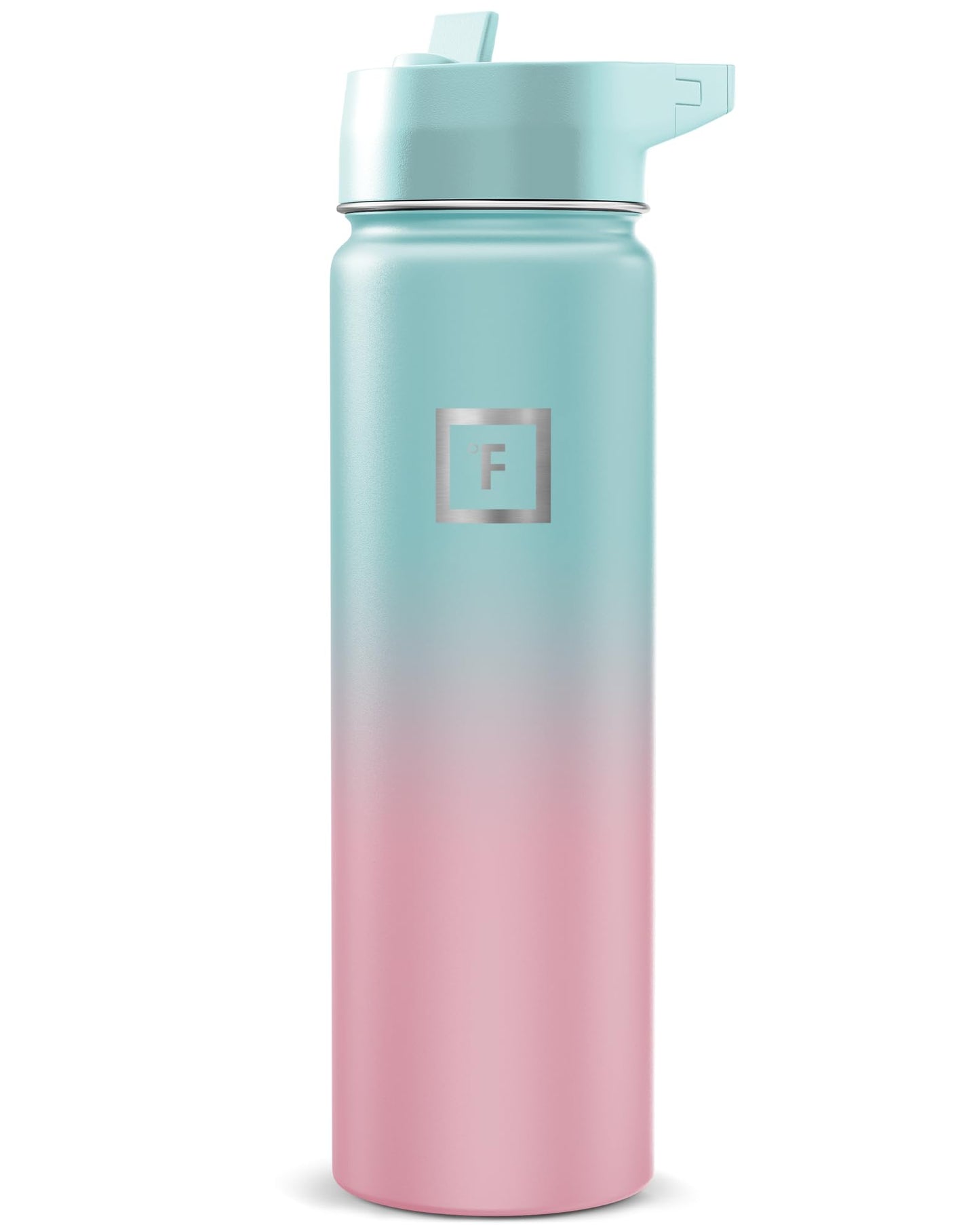 IRON °FLASK Camping & Hiking Hydration Flask with Straw, Wide Mouth Insulated Stainless Steel Sports Water Bottle - Midnight Black 24 oz - Straw (1 Lid)