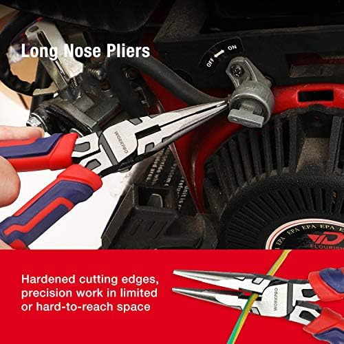 WORKPRO Pliers Set, Premium Cr-V Construction, Includes 6 Inch Slip Joint, Long Nose, Diagonal Cutting, 8 Inch Groove Joint, 7 Inch Linesman and Storage Pouch, for Basic Repair