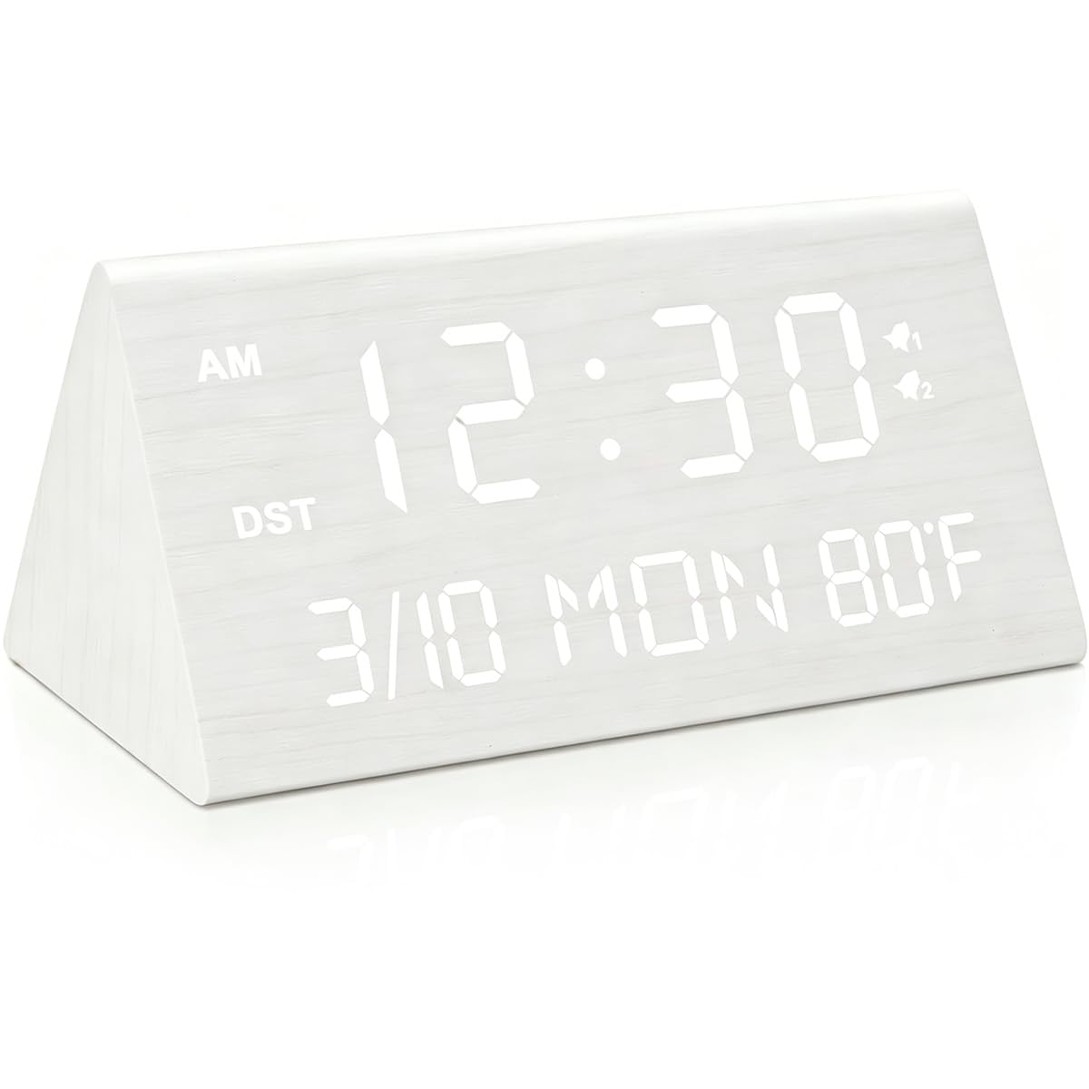 Kogonee Wooden Digital Alarm Clock, 0-100% Dimmer, 2 Alarm Settings, Weekday/Everyday Mode, 9 Mins Snooze, 12/24H, Temperature and Date Display for Office, Travel, Bedroom Alarm Clock (Brown)