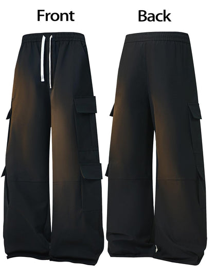 Mens Cargo Pants Baggy Casual Hiking Joggers Elastic Waist Drawstring Multi Cargo Pockets Loose Fit Streetwear