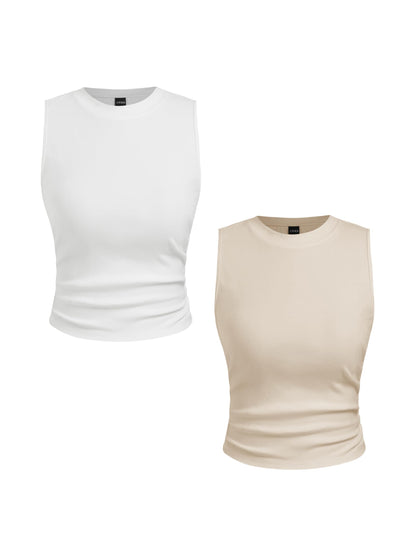 CIDER Womens Tank Tops Sleeveless High Neck Ruched Crop Tops Going Out Casual Basic Ribbed Shirt Summer Fashion Clothing