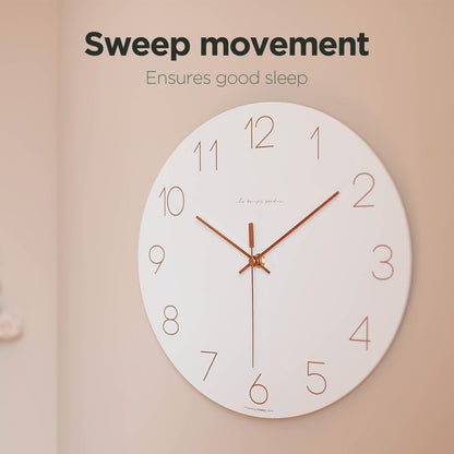 mooas Wooden Frame Flatwood Wall Clock,12" Non-Ticking Sweep Movement Decorative Battery Operated Wall Clock for Home Living Room Kitchen Bedroom Office School (Dark Brown)