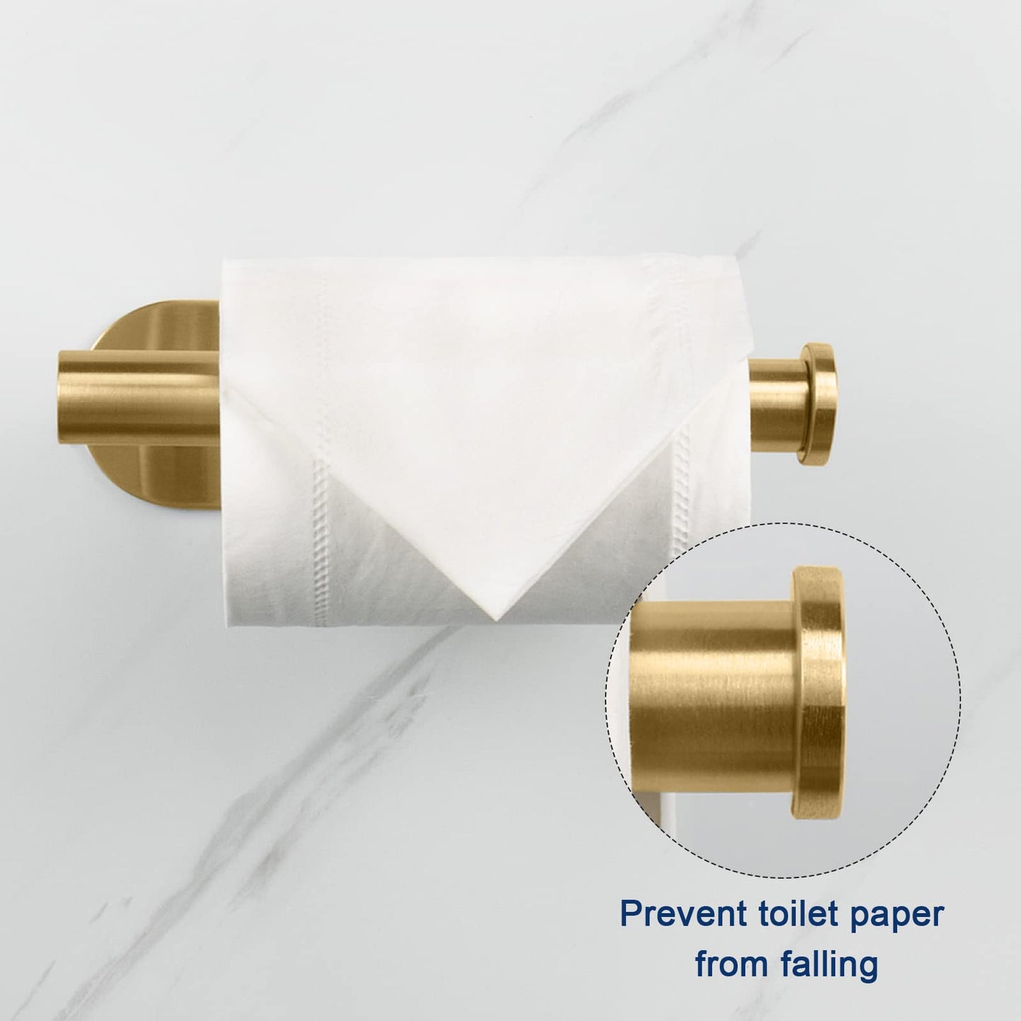 NearMoon Toilet Paper Holder Self Adhesive, Premium Thicken SUS304 Stainless Steel Rustproof Adhesive Toilet Roll Holder no Drilling for Bathroom, Kitchen, Washroom (1 Pack, Brushed Gold)