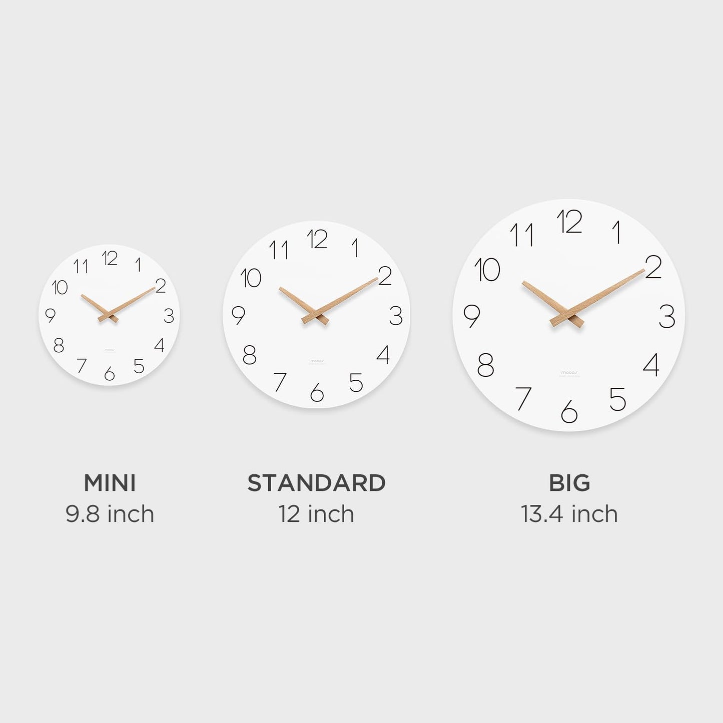 mooas Wooden Frame Flatwood Wall Clock,12" Non-Ticking Sweep Movement Decorative Battery Operated Wall Clock for Home Living Room Kitchen Bedroom Office School (Dark Brown)