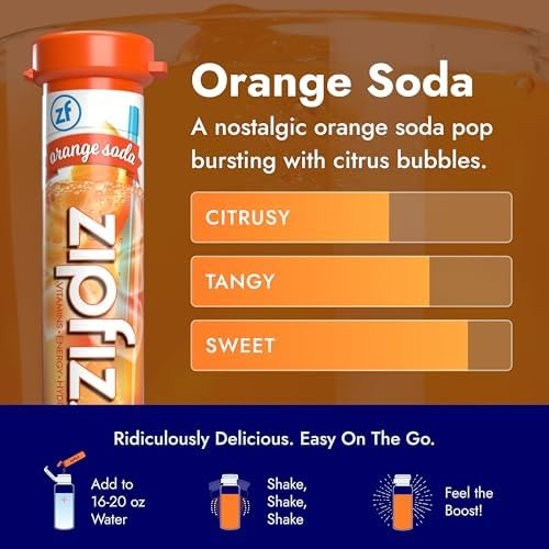 Zipfizz Daily Energy Drink Powder, Blood Orange, 20 Pack | 3-in-1 Sustained Energy, Rapid Hydration, and Essential Vitamins | Sugar-Free | Electrolyte Powder | Contains Vitamin B-12 & Antioxidants