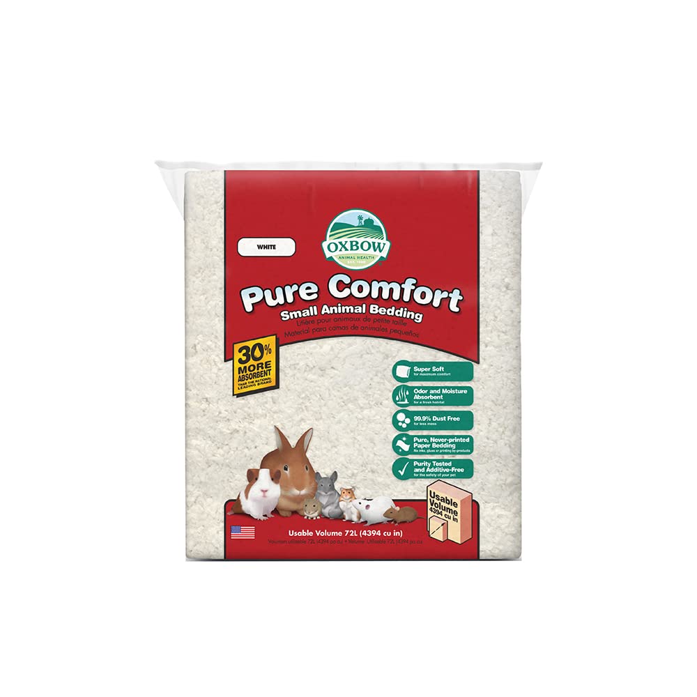 Oxbow Small Animal Bedding, Hamster, Guinea Pig, Rabbit, White, USA, 36 L | Pure Comfort, Hamster Bedding, Guinea Pig Bedding, Low Dust, Virgin Paper, Litter Box, Bunny, Rats, Gerbils, Chinchillas