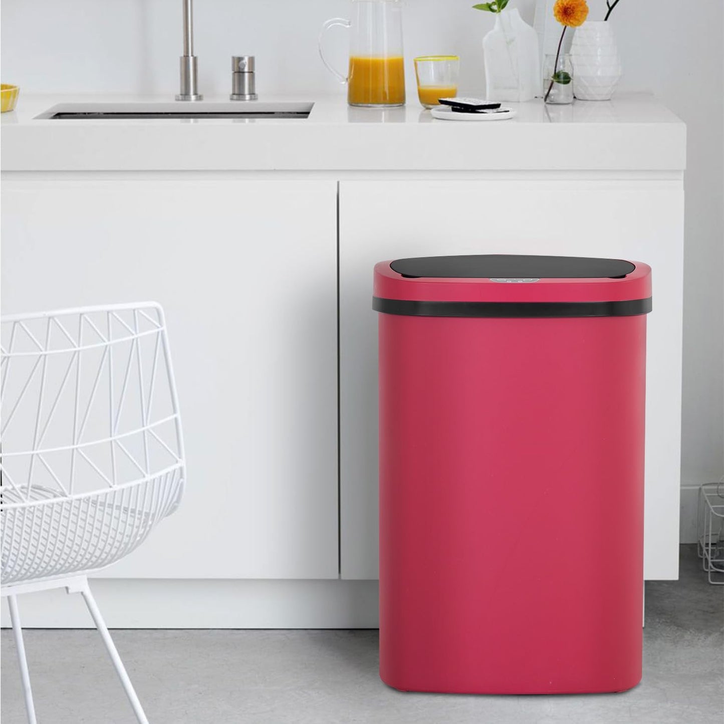 BestOffice | 13 Gallon Trash Can with Lid | Automatic Touchless Garbage Can | Odor Control | Modern Oval Design | Easy to Clean | Stainless Steel | Fits Any Kitchen, Bathroom, Office or Home