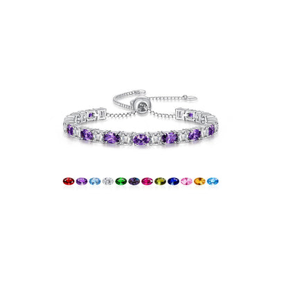Sterling Silver Birthstone Bracelets for Women White Gold Tennis Bracelets Adjustable Chain 6-9 Inchs Jewelry Hypoallergenic Anniversary Birthday Gifts for Women Mom Wife Her
