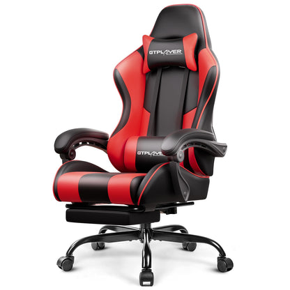 GTPLAYER Gaming Chair, Computer Chair with Footrest and Lumbar Support, Height Adjustable Game Chair with 360°-Swivel Seat and Headrest and for Office or Gaming (Pearl White)