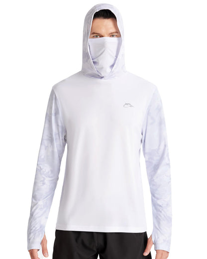 FISHEAL Men's Performance Fishing Hoodie Shirt - UPF 50+ UV Sun Protection Long Sleeve Shirts with Mesh Face Mask