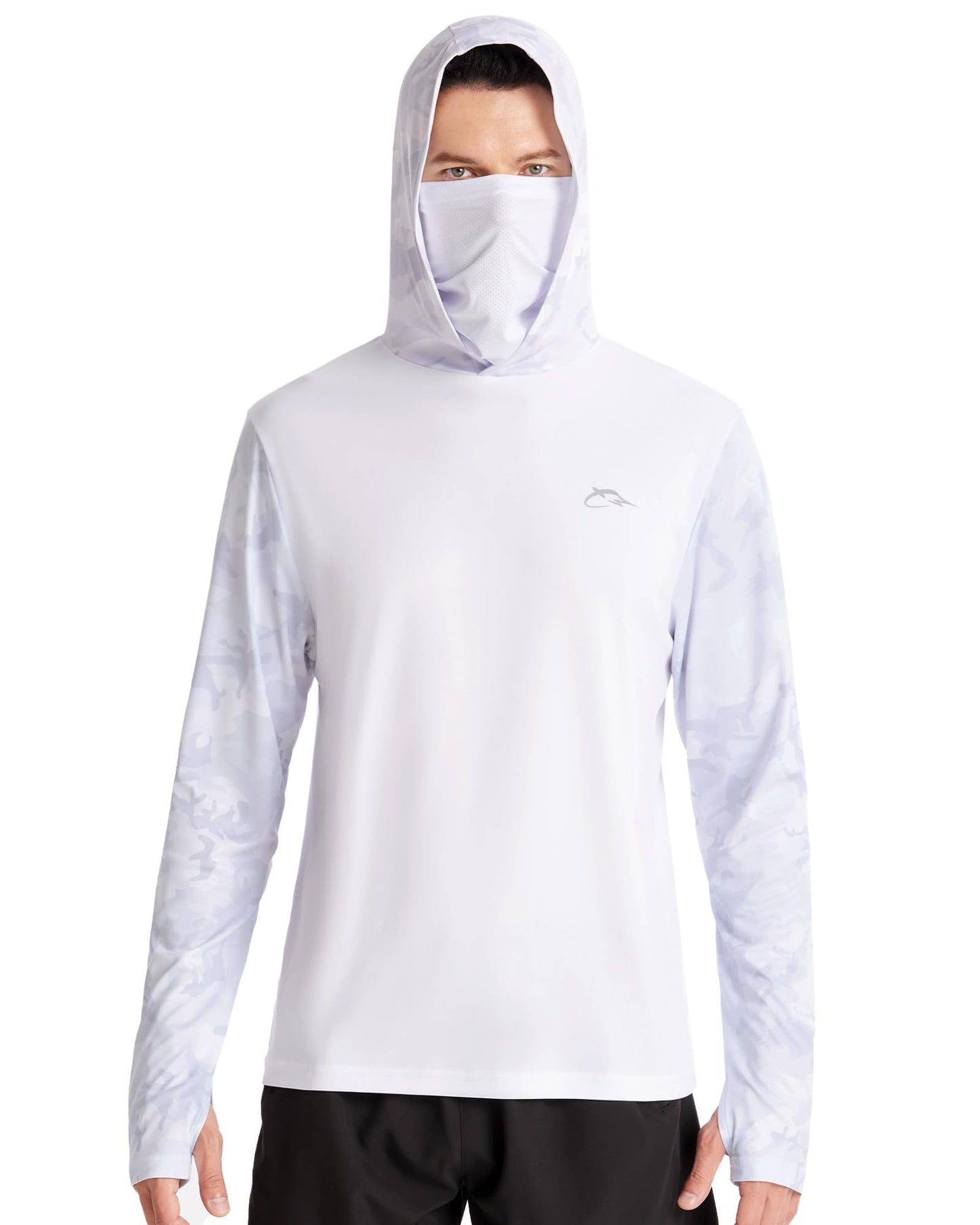 FISHEAL Men's Performance Fishing Hoodie Shirt - UPF 50+ UV Sun Protection Long Sleeve Shirts with Mesh Face Mask