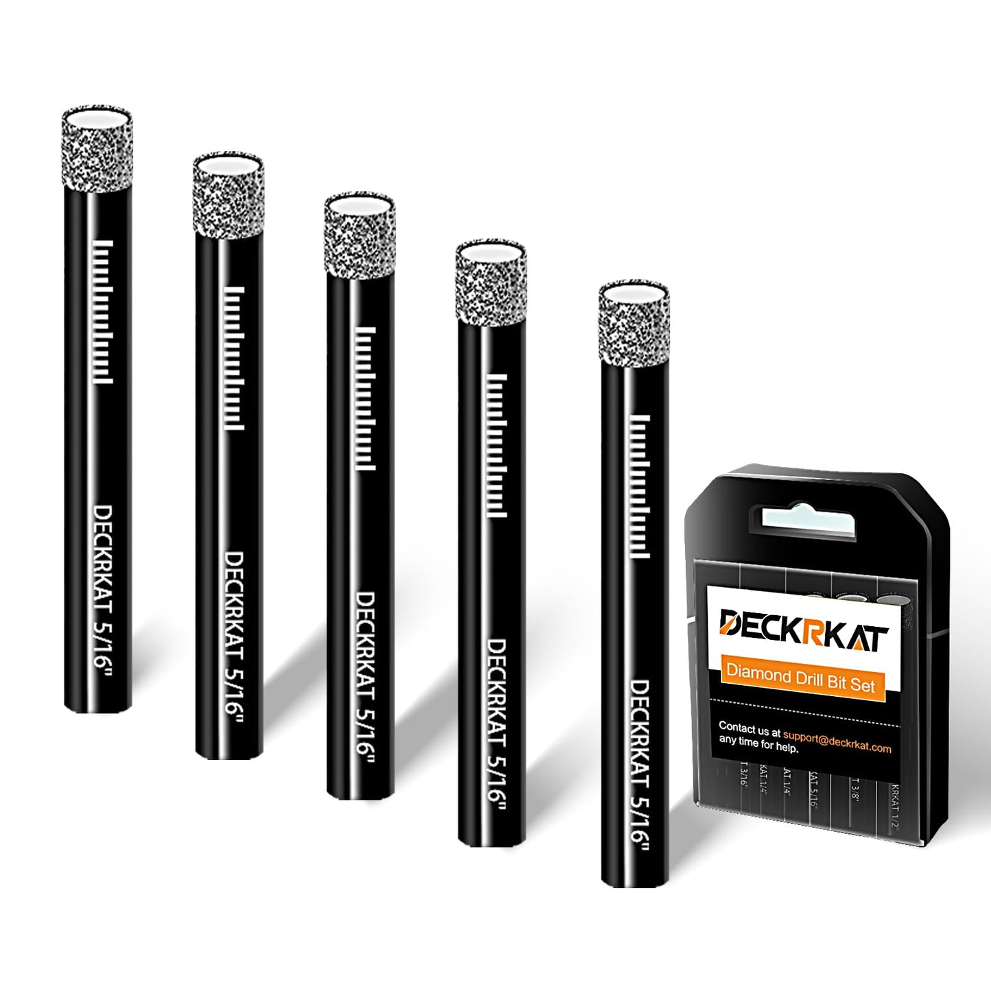7 Piece Diamond Drill Bits Set, Core Drill Bits for Hard Materials - Tiles Ceramics Glass Stones – Built in Coolant, Fast Dry Drilling - Sizes 3/16" 1/4" 5/16" 3/8" 1/2" - Round Shank, Storage Case