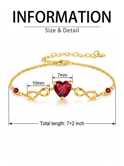 14K Gold Infinity Birthstone Bracelets for Women, Infinity Love Heart Birthstone Link Bracelets for Women, 14K Gold Plated Jewelry Birthday Gifts for Wife Girlfriend Mom, 7+2 Inch