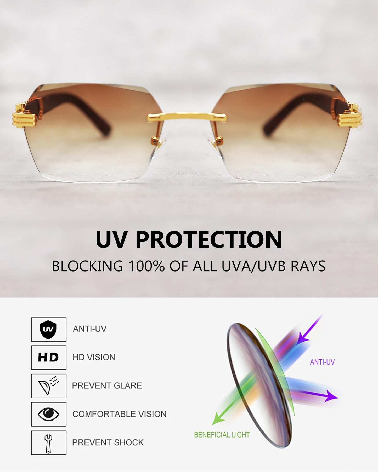 Pro Acme Rimless Rectangle Sunglasses for Men Women Hexagon Shade Eyewear Frameless y2k Glasses