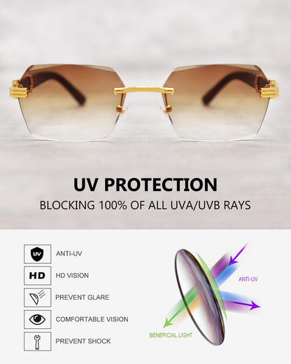 Pro Acme Rimless Rectangle Sunglasses for Men Women Hexagon Shade Eyewear Frameless y2k Glasses
