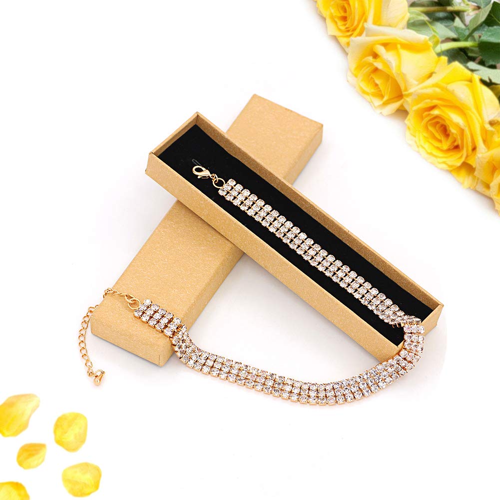 Zealmer 3 Row Rhinestone Choker Necklace for Women 18K Gold Plated