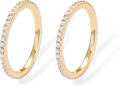 PAVOI Gold Plated Solid 925 Sterling Silver CZ Simulated Diamond Stackable Ring Eternity Bands for Women