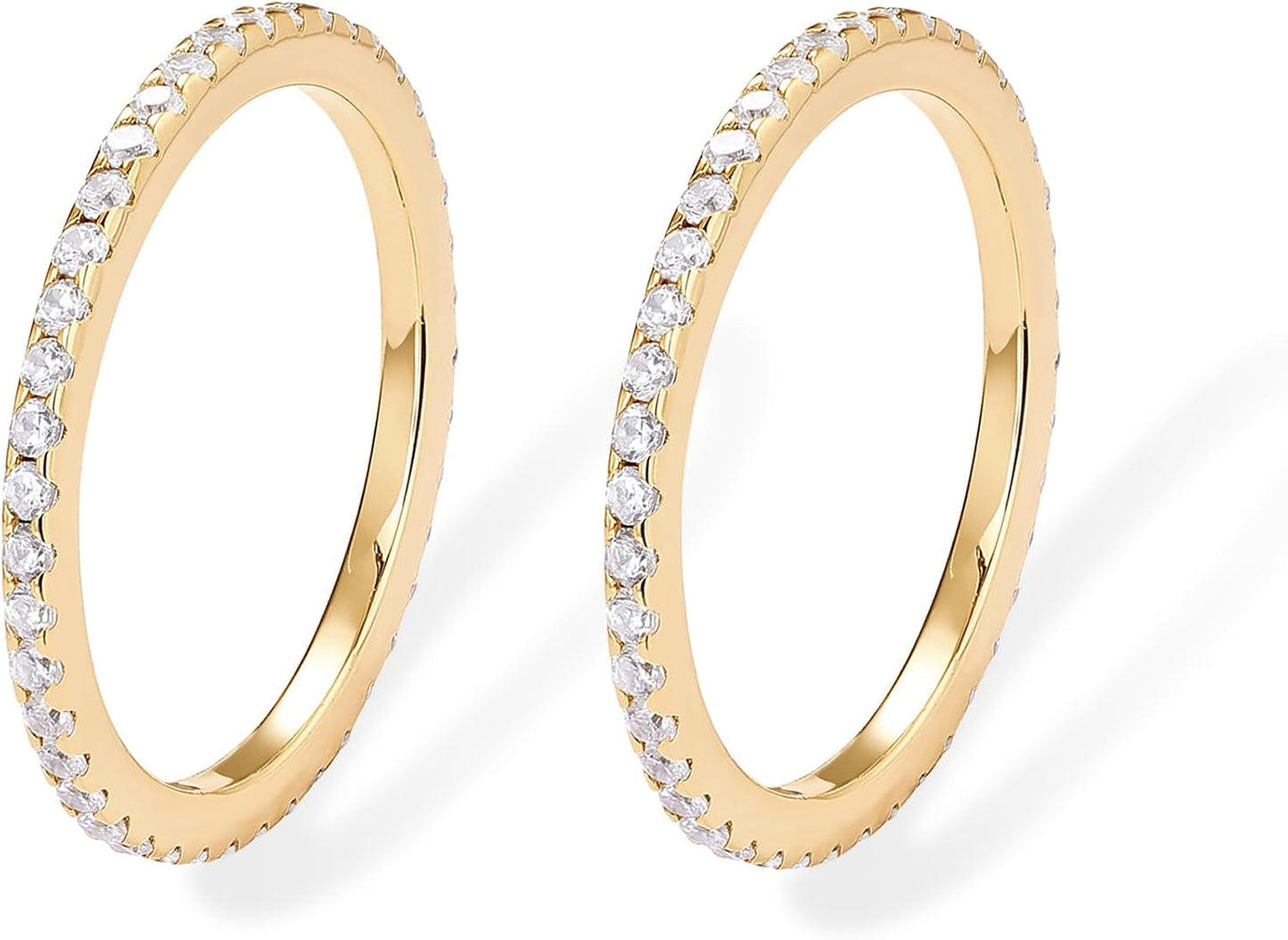 PAVOI Gold Plated Solid 925 Sterling Silver CZ Simulated Diamond Stackable Ring Eternity Bands for Women