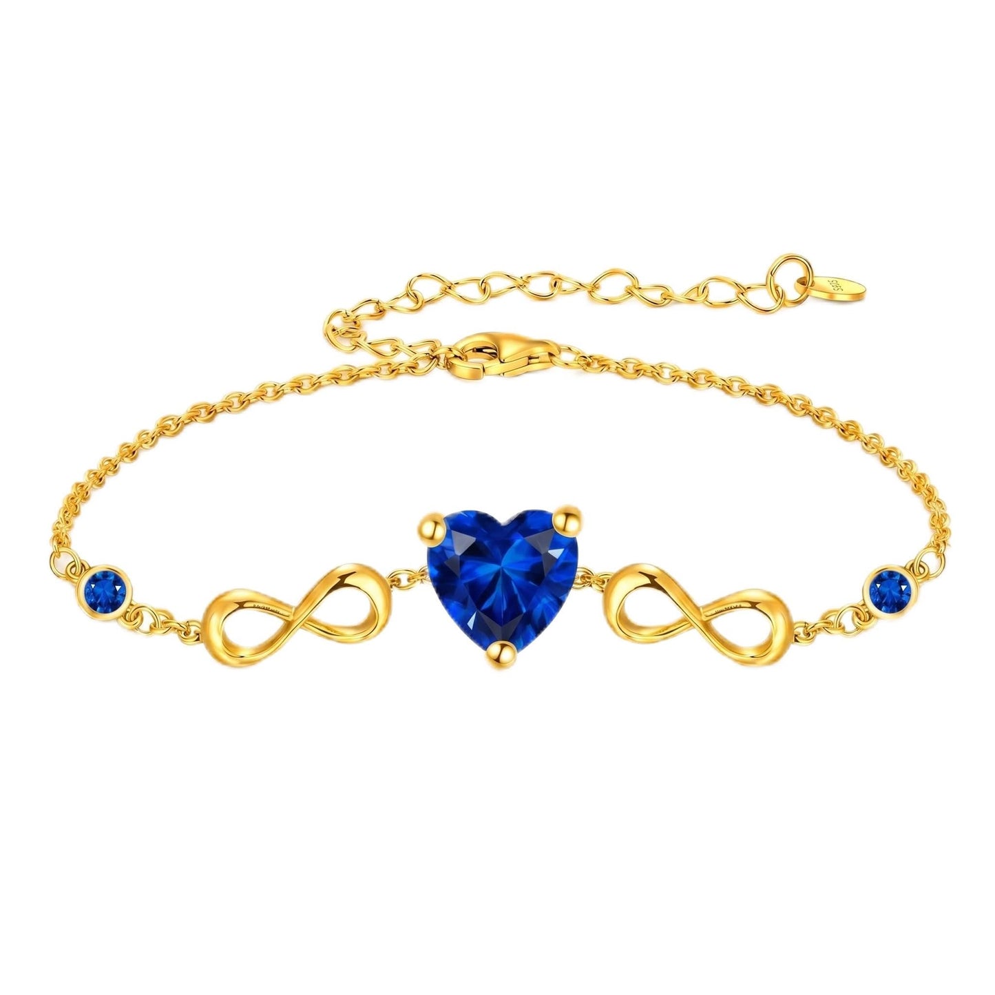 14K Gold Infinity Birthstone Bracelets for Women, Infinity Love Heart Birthstone Link Bracelets for Women, 14K Gold Plated Jewelry Birthday Gifts for Wife Girlfriend Mom, 7+2 Inch