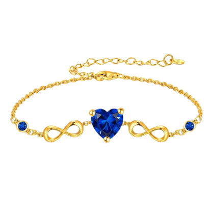 14K Gold Infinity Birthstone Bracelets for Women, Infinity Love Heart Birthstone Link Bracelets for Women, 14K Gold Plated Jewelry Birthday Gifts for Wife Girlfriend Mom, 7+2 Inch