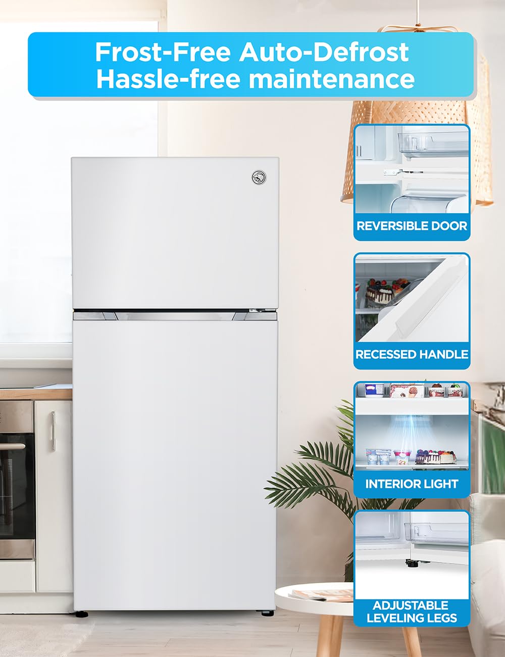 Commercial Cool 20 Cu. Ft. Top Mount Refrigerator with Freezer, 2-Door Refrigerator with Top Freezer and Adjustable Temperature Control, Ice Maker Ready, Energy Star Certified, Stainless Look