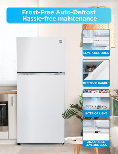 Commercial Cool 20 Cu. Ft. Top Mount Refrigerator with Freezer, 2-Door Refrigerator with Top Freezer and Adjustable Temperature Control, Ice Maker Ready, Energy Star Certified, Stainless Look