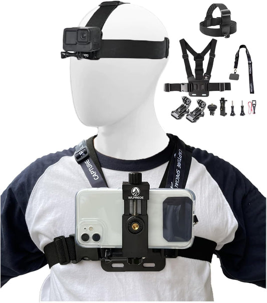 Phone Chest Mount Head Strap Accessories - Vlogging Kit for iPhone,POV Phone Holder for iPhone 17-Hands Free Body Camera Mount for Immersive Fishing Video Recording,YouTube,TikTok,Live Stream,Cooking