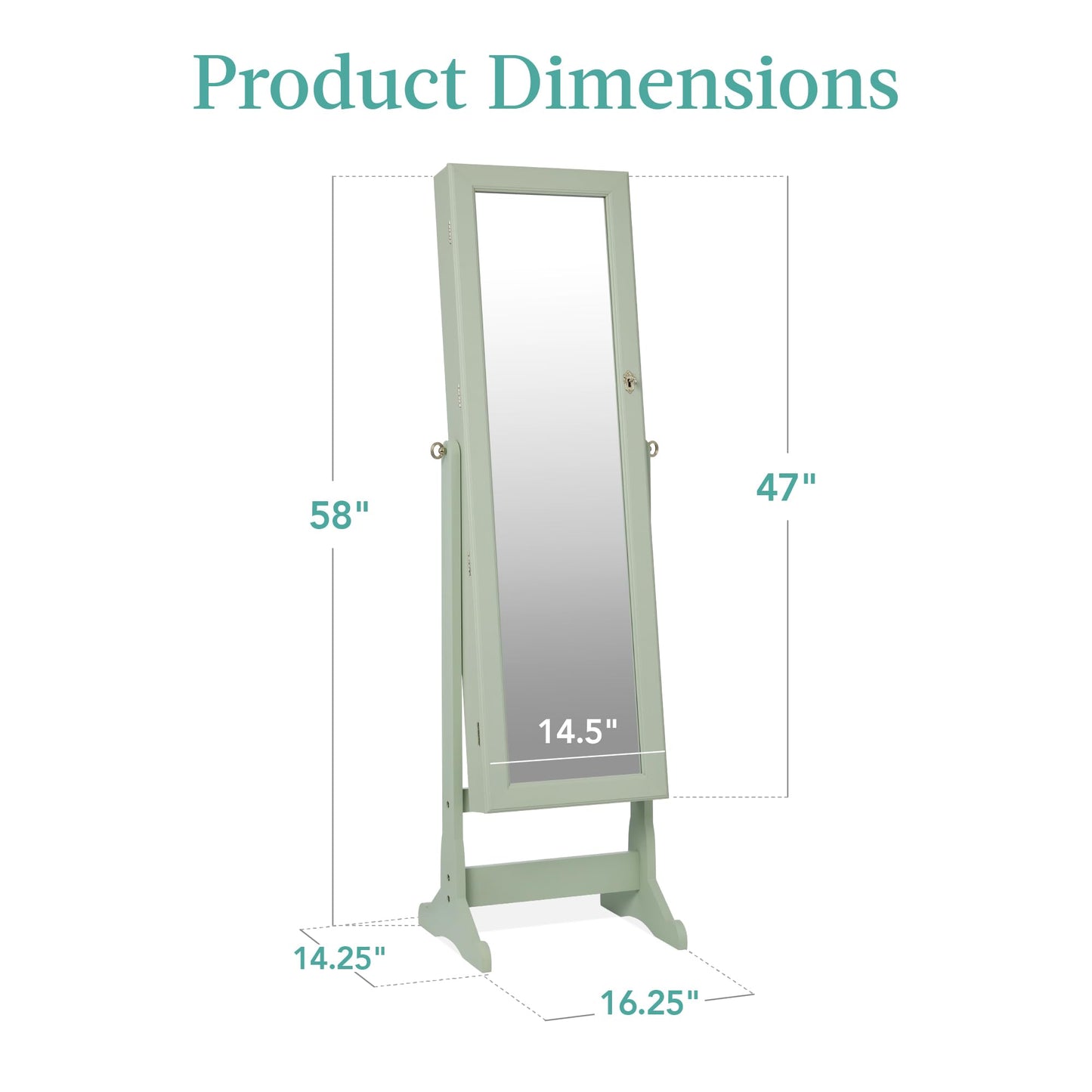 Best Choice Products Freestanding Jewelry Armoire Cabinet, Full Length Standing Mirror, Lockable Makeup Storage Organizer, w/Velvet Lining, 3 Angles, Lock, Accessory Pouch, 5 Shelves - White