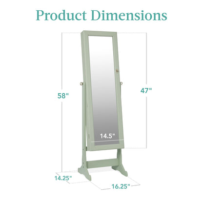 Best Choice Products Freestanding Jewelry Armoire Cabinet, Full Length Standing Mirror, Lockable Makeup Storage Organizer, w/Velvet Lining, 3 Angles, Lock, Accessory Pouch, 5 Shelves - White