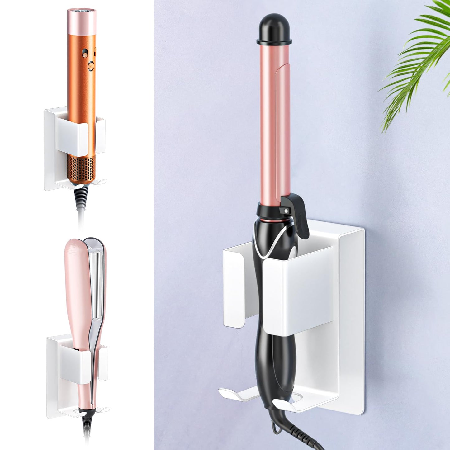 Hair Straightener Holder Wall Mounted Blow Dryer Holder, Blow Dryer and Curling Iron Holder, Hair Dryer and Straightener Holder, Bathroom Hair Tools Organizer and Storage (Black, 1Pc)