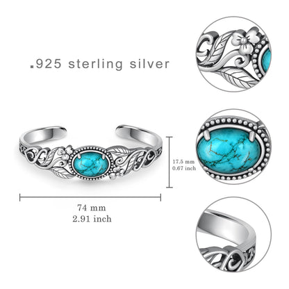 Genuine Turquoise Bracelet for Women 925 Sterling Silver Real Turquoise Cuff Bracelet Vintage Western Jewelry for Women