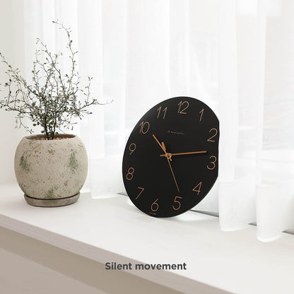 mooas Wooden Frame Flatwood Wall Clock,12" Non-Ticking Sweep Movement Decorative Battery Operated Wall Clock for Home Living Room Kitchen Bedroom Office School (Dark Brown)