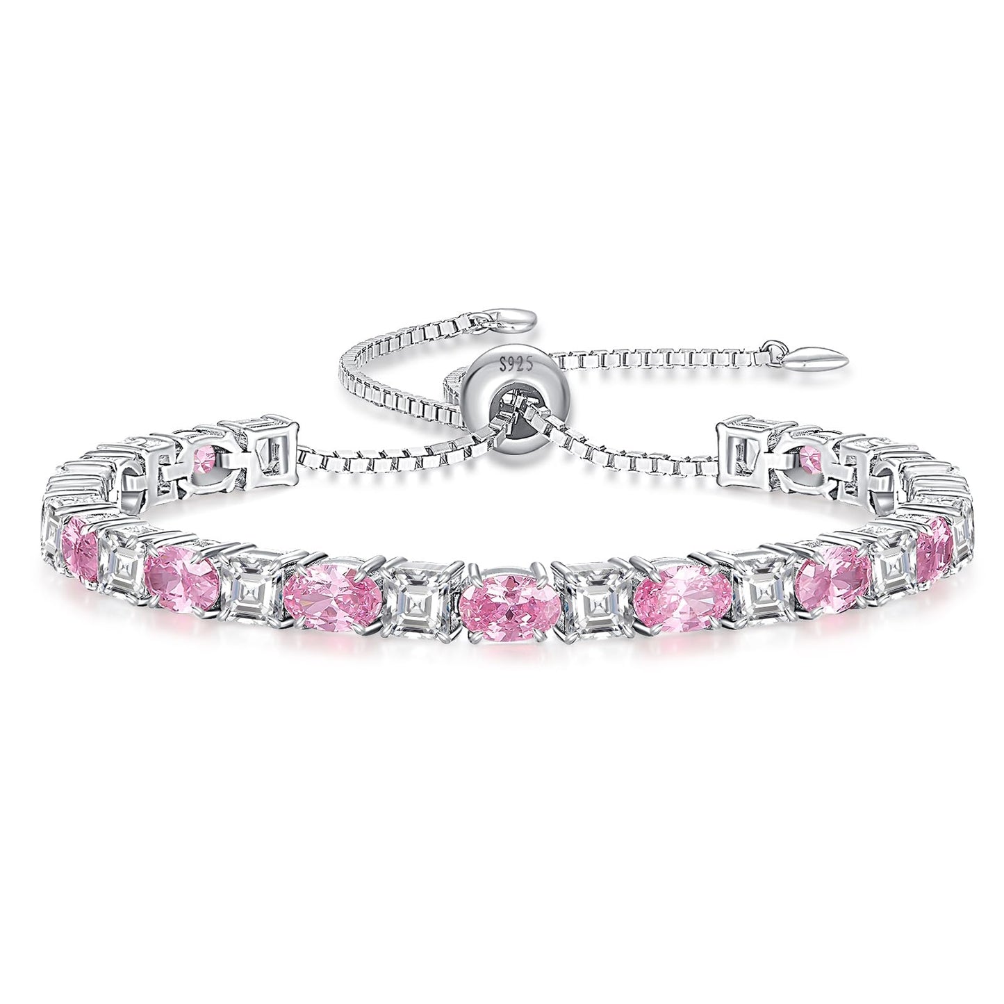 Sterling Silver Birthstone Bracelets for Women White Gold Tennis Bracelets Adjustable Chain 6-9 Inchs Jewelry Hypoallergenic Anniversary Birthday Gifts for Women Mom Wife Her
