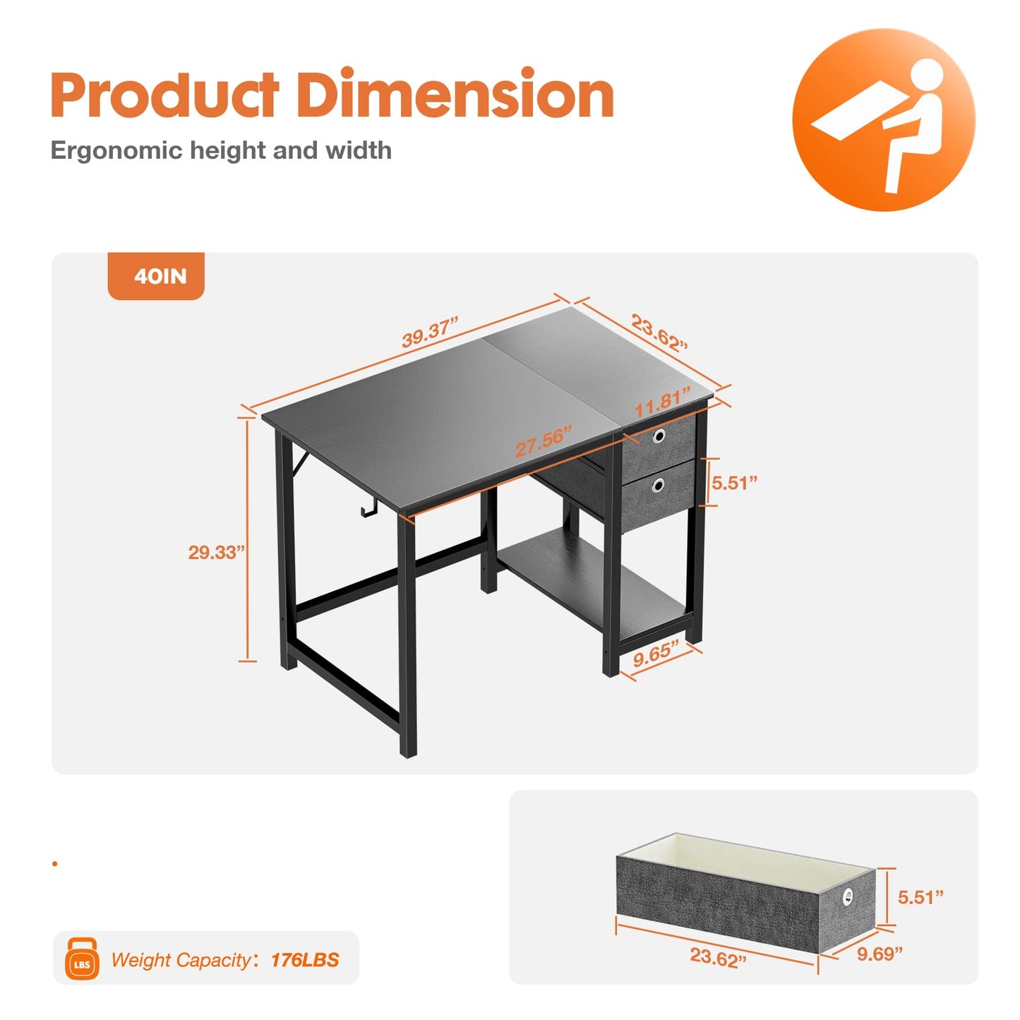 Sweetcrispy 47 Inch Computer Desk with Drawers for Home Office Writing Desk X Shaped Reinforcement Wood Surface Adjustable Position Modern Study Work Side Hook Metal Frame Storage Station Rust