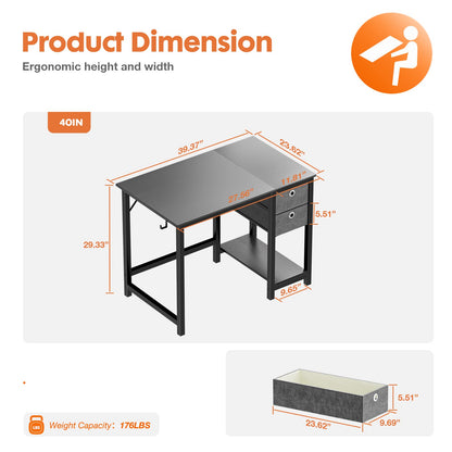 Sweetcrispy 47 Inch Computer Desk with Drawers for Home Office Writing Desk X Shaped Reinforcement Wood Surface Adjustable Position Modern Study Work Side Hook Metal Frame Storage Station Rust